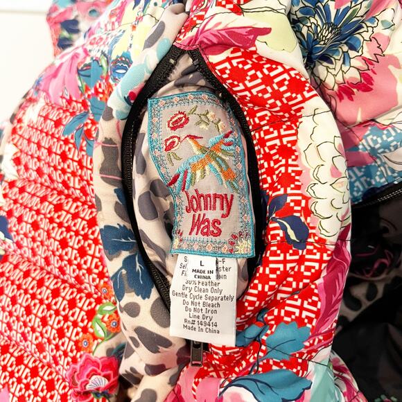 Johnny Was Lubello Reversible Full Zip Leopard Floral Puffer Jacket Black Large - Picture 3 of 13